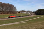 185 289 mit einem Stahlzug aus Freilassing kommend am 26. Februar 2026 bei Axdorf.