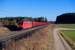 185 314 DB Cargo mit einem leeren Kohlezug bei Parsberg Richtung Nürnberg, 09.02.2022