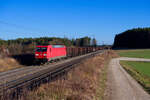 185 360 DB Cargo mit einem leeren Kohlezug bei Parsberg Richtung Nürnberg, 23.02.2022