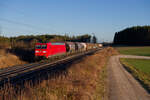 185 041 DB Cargo mit einem gemischten Güterzug bei Parsberg Richtung Nürnberg, 23.02.2022