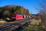 185 204 DB Cargo mit einem gemischten Güterzug bei Postbauer-Heng Richtung Nürnberg, 28.02.2022