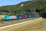  ATLU Bombardier Traxx 185 611-1 mit BMW Autozug in Richtung Treuchtlingen am 8 August 2026 zwischen Breitenfurt und Dollnstein.