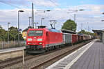 DB 185185-6 f�hrt hier am 29.08.2026 um 10.04 Uhr mit einem gemischten G�terzug durch den Bahnhof Lengerich in Richtung M�nster.