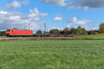 DB Cargo 185 003 mit einem Stahlzug am 22.10.2026 bei Bergham.
