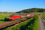 185 041 DB Cargo mit einem Autoteilezug bei Oberdachstetten Richtung Ansbach, 14.05.2022