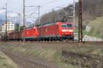 185 130-2 und 185 122-9 mit einem GZ bei Erstfeld, am 8.3.08.
