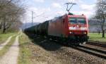 185 016 hat am 28.03.08 vor kurzem den Bahnhof Malsch durchfahren.