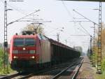 185 197-1  mit einem aus H Wagen bestehendem GZ bei der Durchfahrt Friesenheim(Baden) gen Offenburg 2.5.08