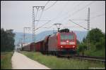 185 088 befrdert am Abend des 28.05.08 FZT 56080 von Aalen nach Stuttgart-Hafen, aufgenommen bei Aalen-Essingen an der Remsbahn (KBS 786).