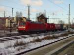 185 154 kommt mit ein Containerzug in Frankfurt/Oder eingefahren.Sie  besitzt keine Logos.27.01.08