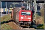 185 227-6 mit -45504- aus Rostock, kurz hinter dem Hp Stralsund Grnhufe.