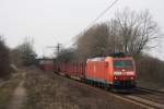 185 096 zog am 24.03.2010 einen gemischten Gterzug durch Ahlten