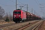 aus Richtung Stralsund kommend, rollert 185 293 in den Bf Martensdorf ein am 25.03.2010