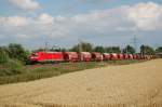 185 052-7 mit einem Kali-Zug von Heringen nach HH-Hohe Scharr, am 30.07.2010 kurz hinter Warburg.
