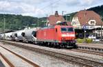 185 141 mit Staubgutwagen Richtung Ulm in Plochingen am 2.9.2010