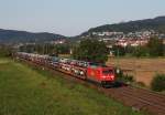 185 208 mit Autozug in Richtung Heidelberg.Am 06.09.10 in Grosachsen-Heddesheim.