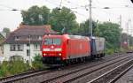 185 001 zieht am 03.08.10 eine RBH-143 durch Karow Richtung Bernau.