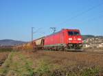 185 392 am 2.3.11 mit einem gemischten Gterzug bei Ltzelsachsen Richtung Heidelberg.