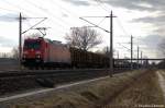 185 317-5 mit gemischten Gterzug zwischen Growudicke und Rathenow in Richtung Rathenow unterwegs. 24.03.2011