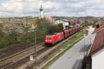 185 287 mit einem Gterzug am 21.04.2012 in Pleinting.