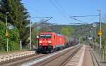 185 248 zog am 28.04.12 einen Kesselwagenzug durch Uhlstdt Richtung Saalfeld.