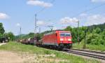 185 380 mit gem.Gterzug in Richtung Ulm.Aufgenommen in Gingen an der Fils am 28.5.2012