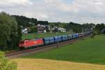185 287 mit einem PKP-Kohlezug von Landshut Richtung Regensburg am 09.07.2012 unterwegs bei Ergoldsbach.