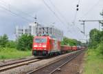 185 399 mit KLV-Zug am rechten Rhein richtung Neuwied in Bonn-Oberkassel am 12.7.2012