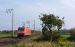 185 006-4 fuhr am 21.08.2012 als Lokzug von Emden nach Drpen, hier bei Veenhusen.