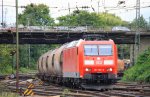 185 160-9 DB kommt aus Richtung Kln kommt mit einem Getreidezug aus Kln nach Belgien  und fhrt in Aachen-West ein bei Wolken am 23.9.2012.