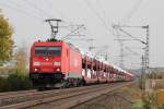 185 201-1 mit einer Ladung Audi´s GA60047 von Ingolstadt nach Osnabrck am Freitag Nachmittag den 19/10/12 durch Paderborn Elsen.