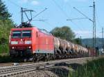 Am 08.09.12 fhrt 185 148  mit einem gemischtem Gterzug von Ulm in Richtung Stuttgart.