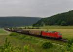 185 166 mit einem Gterzug am 02.06.2012 bei Harrbach.