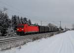 185 317 mit einem Stahlzug am 19.01.2013 bei Langenisarhofen.