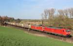 Am 18.April 2013 war 185 192 & 185 005 mit einem Silowagenzug nrdlich von Elze auf dem Weg Richtung Sden.