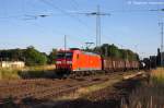 185 187-2 DB Schenker Rail Deutschland AG mit einem gemischtem Gterzug aus Seddin in Satzkorn und fuhr in Richtung Priort weiter. 01.08.2013