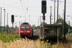 185 079 - 1  abgebgelt  in Coswig am 24.08.2013 um 15:14 Uhr   Die Geopositinsmarkierung  zeigt den Standort des Fotografen.