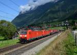 185 098 + 185 109 mit einem Winner-KLV am 29.08.2013 bei Amsteg-Silenen.