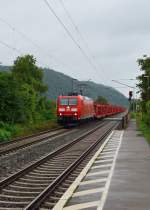 Auch Namedy bekam am 14.9.2013 reichlich Regen ab als die 185 004-9 in Richtung Andernach durchfuhr.