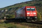 185 399-3 am 02.10.13 mit einen gemischten Gterzug Richtung Wrzburg.