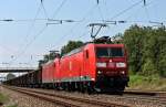 Durchfahrt von DB Schenker 185 110-4 zusammen mit 185 137-7 und einem leerem Tonerdezug nach Limburg (Lahn) am 11.07.2013 in Orschweier gen Offenburg.