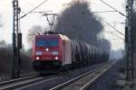 185 288-8 auf der Hamm-Osterfelder Strecke am BÜ 37,285km 19.1.2014