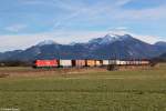 185 280 mit einem Containerzug am 08.02.2014 bei Bernau.