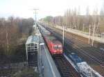 Eine BR 185 mit Lkw wagen, Rangiert in Ludwigsfelde-Birkengrund am 3.02.2014.