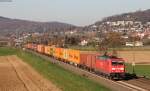 185 306-7 mit einem Containerzug bei Heddesheim 20.3.14