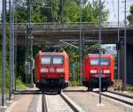 185 061-9 DB steht auf dem Abstellgleis in Aachen-West bei Sommerwetter am Nachmittag vom 9.6.2014.