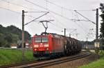 DB Schenker Rail 185 051 mit Kesselwagenzug EZ 50760 Barenburg - Lingen-Holthausen (Laggenbeck, 06.08.14).