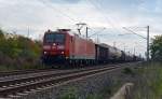 185 060 zog am 15.10.14 einen gemischten Güterzug durch Greppin Richtung Dessau.
