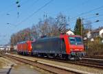   Die MRCE Dispolok 145 084-0 (eine ehemalige Schweizerin) und die 185 070-0 der DB Schenker Rail Deutschland AG fahren am 08.03.2014 in Doppeltraktion vom Abstellbereich zum Rangierbahnhof in