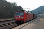 Am 06.03.2014 fuhr 185 116-1 mit einem gemischten Güterzug durch den Bahnhof von Horb gen Stuttgart.